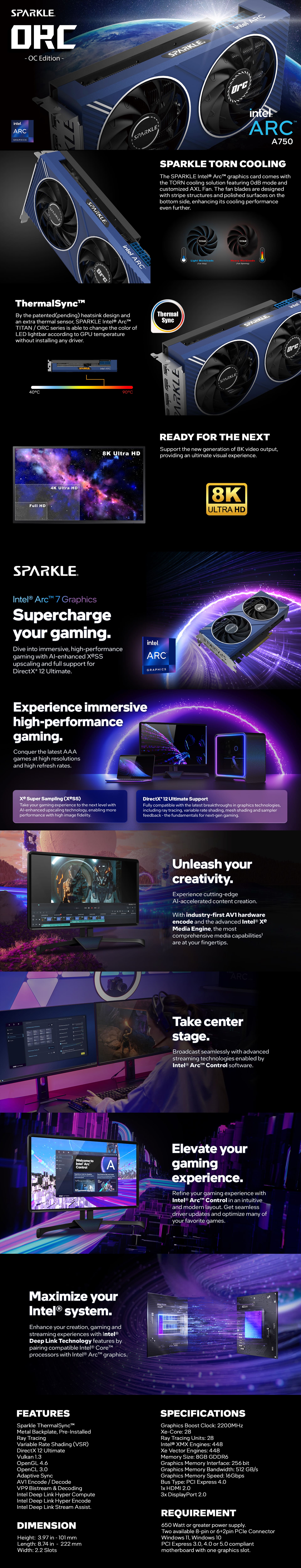 Sparkle Intel Arc A750 ORC Edición OC 8GB GDDR6 